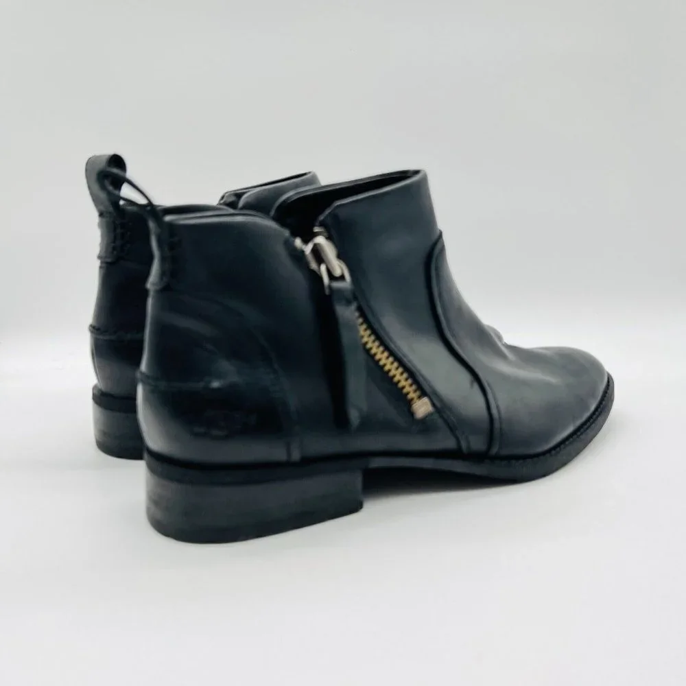 UGG Black Leather Ankle Booties with Side Zipper